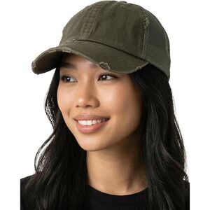 Women's Olive Distressed Mesh Back Adjustable Classic Comfortable Baseball Cap